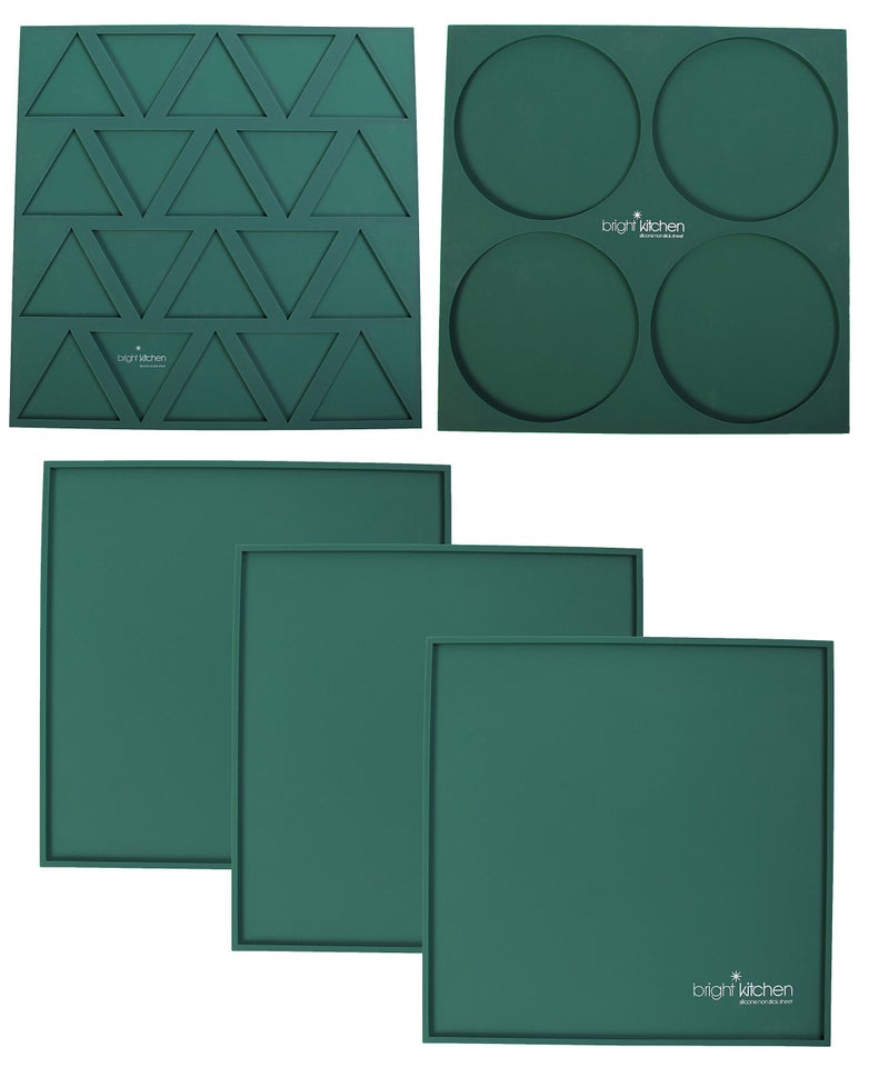 Bright Kitchen 3 Edge Sheets + 1 Triangle Mold + 1 Circle Mold - 14" x 14" Silicone Sheets for Excalibur Dehydrator Bright Kitchen Re-Usable Non-Stick Mat (3 Edge + 1 Triangle + 1 Circle) - Image 1